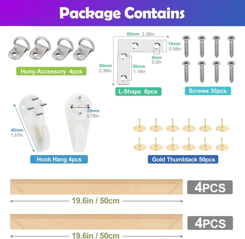 EVNEED 2 Pack DIY Canvas Stretcher Bars 20x20 Inch Canvas Frame,Sturdy Stretcher Frames for Oil Paintings,Prints,Paint by Numbers & Posters(Need Extra Size to wrap Around The Frame) - Image 2